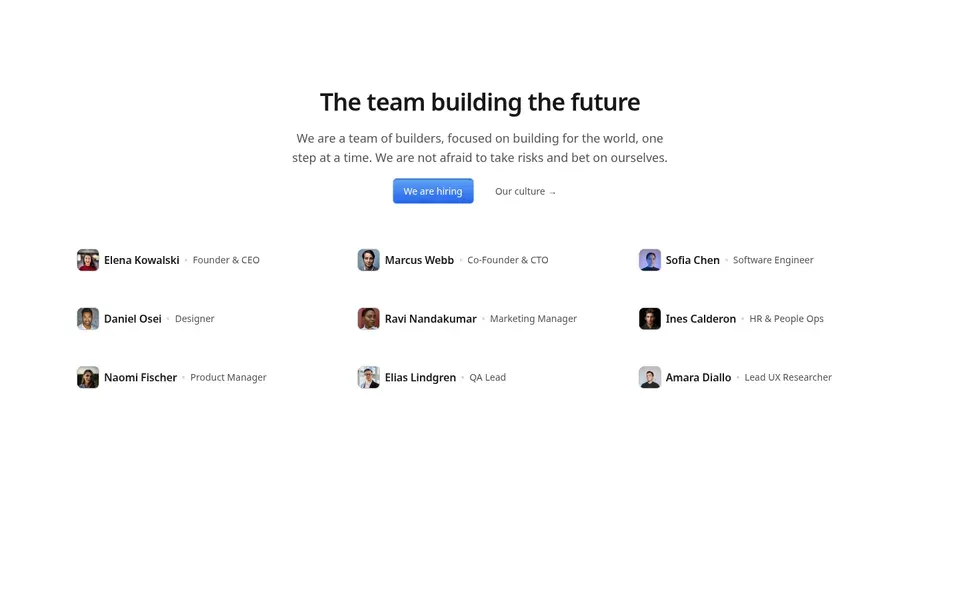 Team Section With Small Avatars