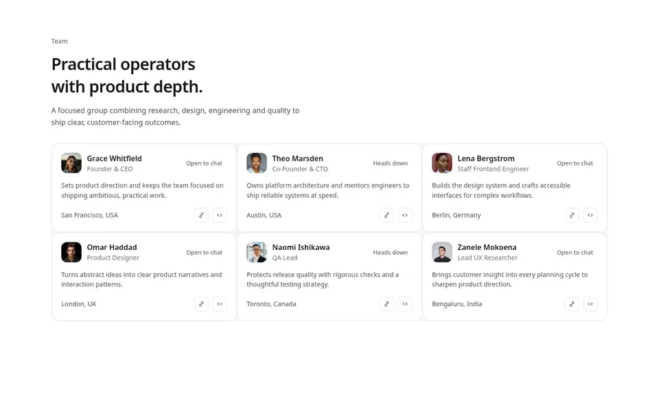 Team Section With Timeline Cards