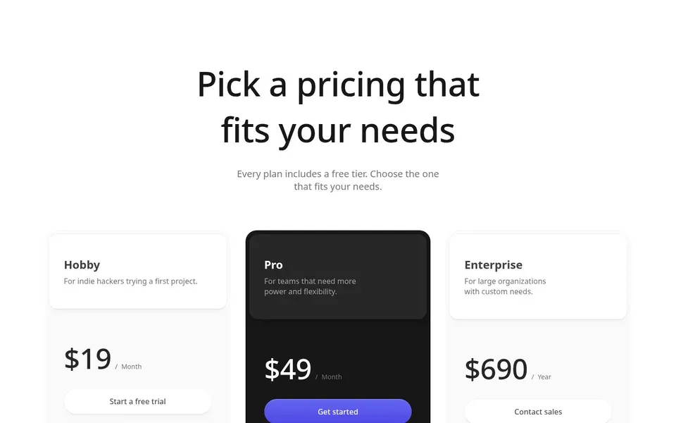 Pricing With Header And Icons